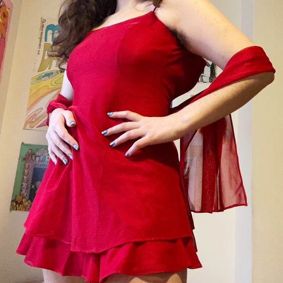 Vintage Red Shiny Mini Dress - Picture 2 of 7